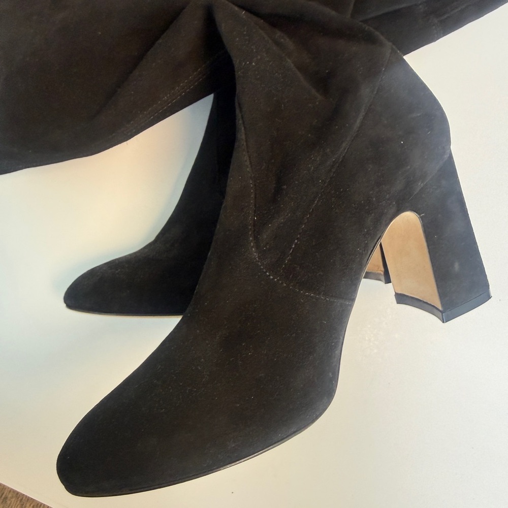 Stuart Weitzman Tieland Over-the-Knee Suede Boots Black Block Heel Size 37 - Picture 10 of 13